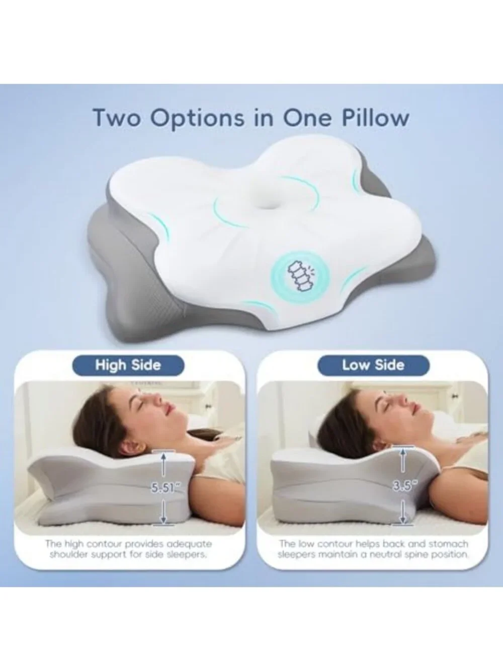 Memory Foam Cervical Neck Pillow - Dual Height Support for Comfort & Relief